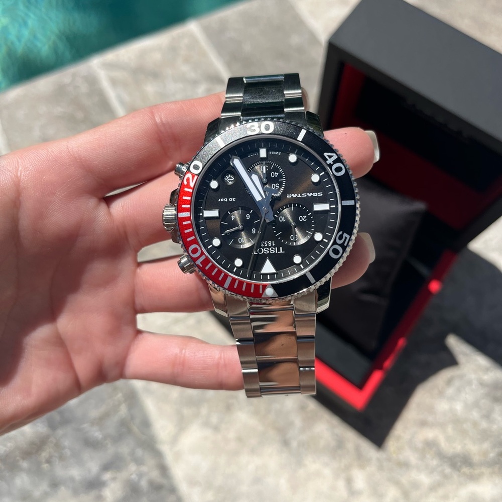 Tissot Men's Red, Black, and Silver Chronograph Watch